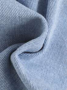 SHEIN Bé Gái Quần Shorts Denim Nút Túi Dây kéo Hem thô Loại bướm - Rửa nhẹ - Xem 7