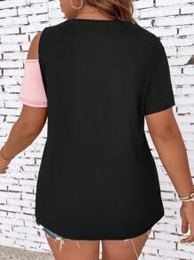 SHEIN T-shirt à détail de bouton bicolore avec découpe, Top d'été pour femmes