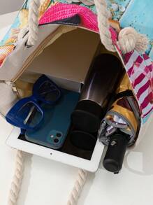 大碼購物袋海星和貝殼圖案沙灘包 - 彩色 - 查看 5