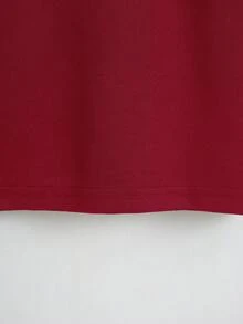 SHEIN EZwear 字母圖案短款T恤 - 酒紅色 - 查看 4