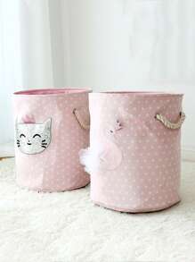 1pc Swan Decor Laundry Hamper, Pink Dirty Clothes Storage Basket For Home - Pink - View 1