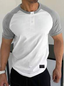 Manfinity Homme Áo thun & Áo lót Nam Đắp vá Nút phía trước Khối Màu Giải trí - trắng - Xem 1