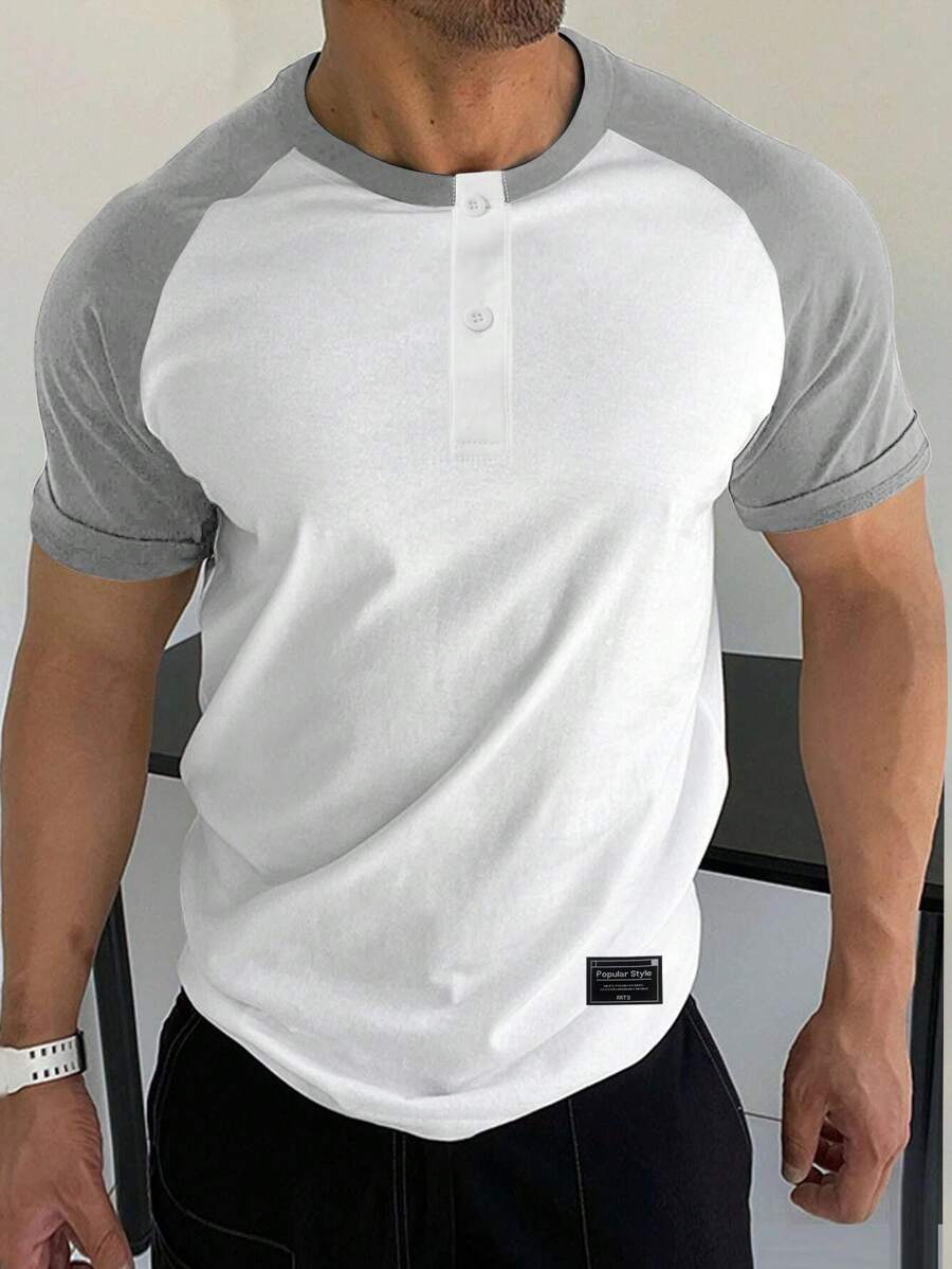 Manfinity Homme Áo thun & Áo lót Nam Đắp vá Nút phía trước Khối Màu Giải trí - trắng - Xem 1