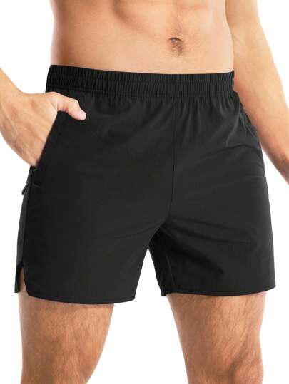 Daily&Casual 男士拉链口袋开衩运动短裤黑色运动裤