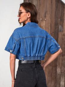 SHEIN LUNE Flap Pocket Drop Shoulder Denim Jacket - Medium Wash - View 1