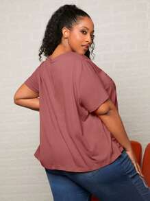 SHEIN CURVE+ Áo thun Plus size Slogan Giải trí - Bụi hồng - Xem 2