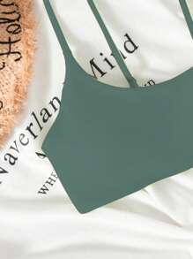 SHEIN Swim 素色細肩帶比基尼泳裝上衣 - 綠色 - 查看 5