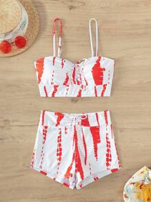 Bộ Bikini Nữ Dây kéo Cà vạt nhuộm - Màu Cam cháy - Xem 5