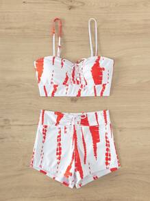 Bộ Bikini Nữ Dây kéo Cà vạt nhuộm - Màu Cam cháy - Xem 6
