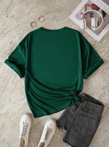 SHEIN LUNE Áo thun nữ Con số Giải trí - Màu xanh lá cây đậm - Xem 2