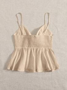 Soleia Top de tirantes con nudo delantero bajo con fruncido - Beis - Ver 2