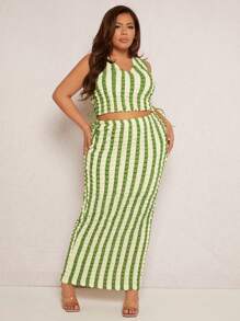 SHEIN SXY 大碼條紋印花貝殼邊鉛筆裙 - 彩色 - 查看 4