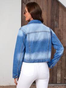 SHEIN Essnce 翻蓋口袋牛仔夾克 - 中等水洗藍 - 查看 3