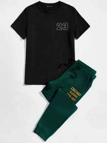 Aesthetic Post--Men Letter Graphic Tee & Drawstring Waist Sweatpants - Multicolor - View 3