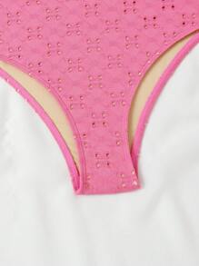 SHEIN Eyelet Embroidery High Waisted Bikini Set, For Summer Beach Vacation - Pink - View 6
