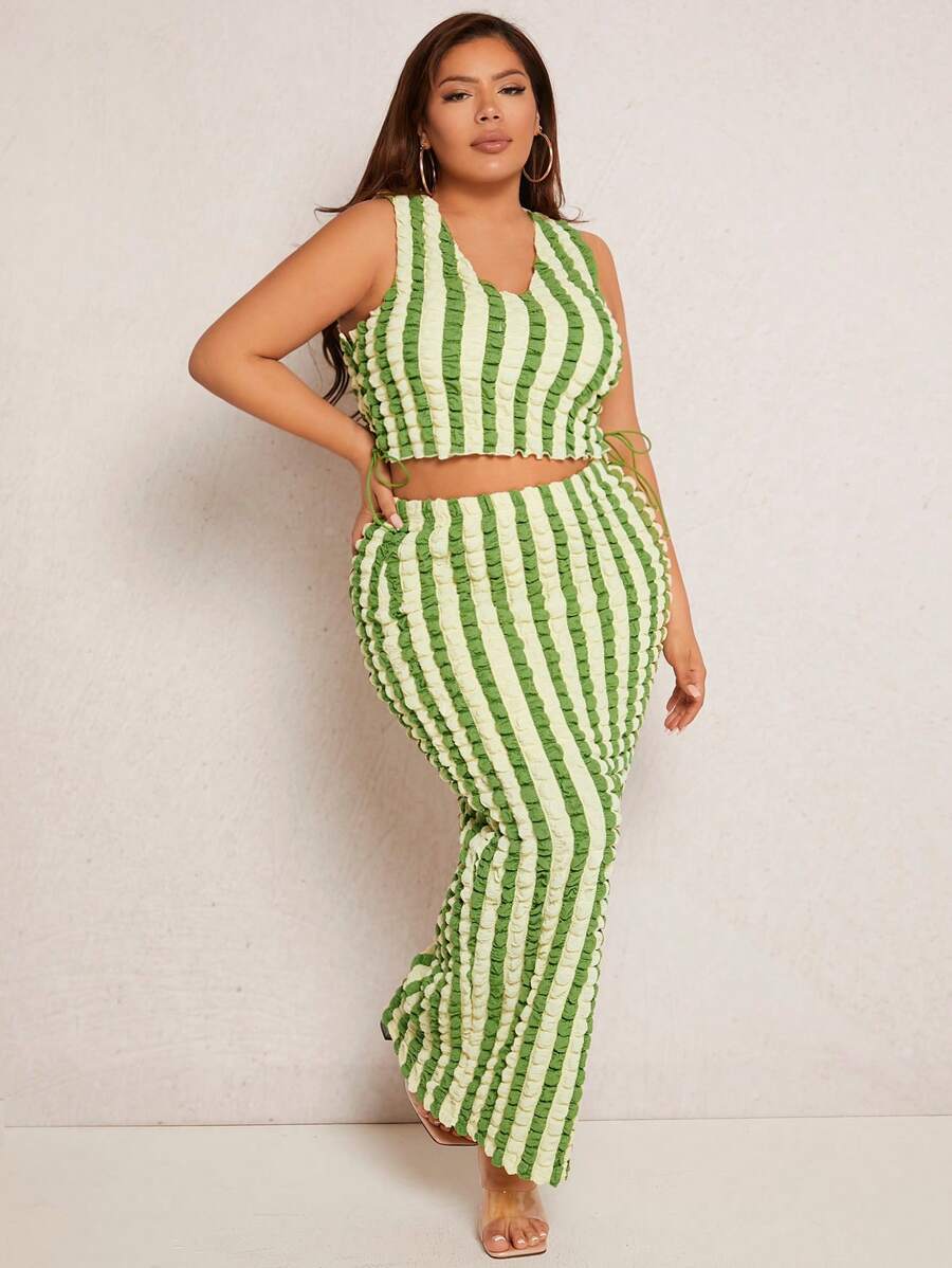 SHEIN SXY Plus Striped Crop Tank Top - Multicolor - View 1