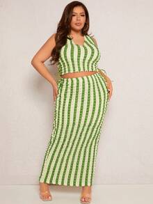 SHEIN SXY Plus Striped Crop Tank Top - Multicolor - View 3