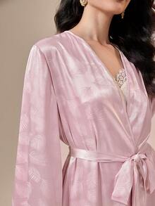 SHEIN Unity Bata de malla en contraste con bordado con cinturón de satén sin vestido de tirantes - Rosa Pálido - Ver 6