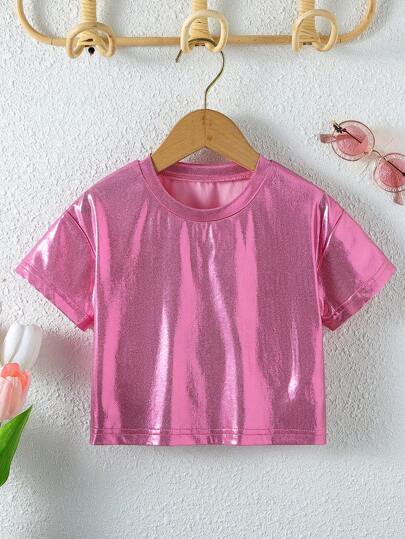 SHEIN Young Girl Solid Drop Shoulder Crop Tee Summer Holiday