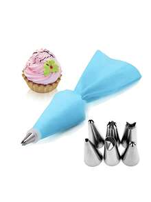8pcs Piping Nozzle & Pastry Bag Set - Pink - View 1