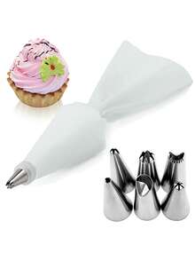 8pcs Piping Nozzle & Pastry Bag Set - Pink - View 3