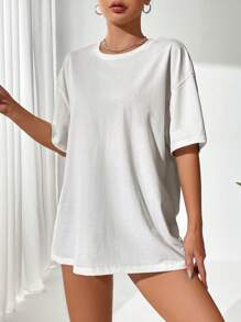 SHEIN Coolane 建築物和標語圖案落肩T恤