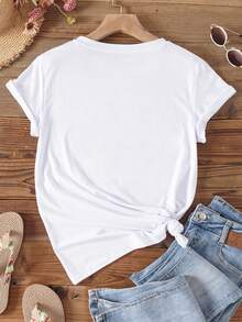 SHEIN LUNE 人物和字母圖案T恤 - 白色 - 查看 2