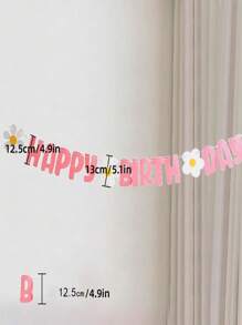 1 件无纺布吊旗，现代字母和花卉装饰拉旗，适用于生日派对、圣诞节 - 粉色 - 查看 3