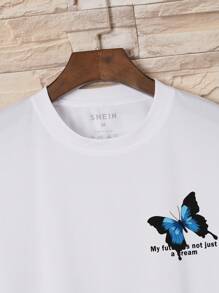 Men Slogan & Butterfly Print Tee - White - View 3