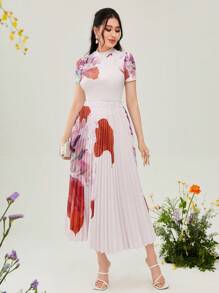 Modelyn 印花小高領T恤和百褶半身裙 - 白色 - 查看 6