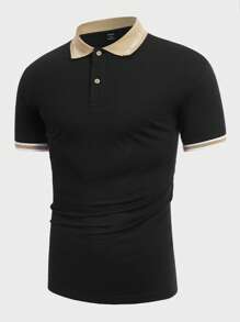 Manfinity Homme Men Contrast Trim Polo Shirt - Black - View 1