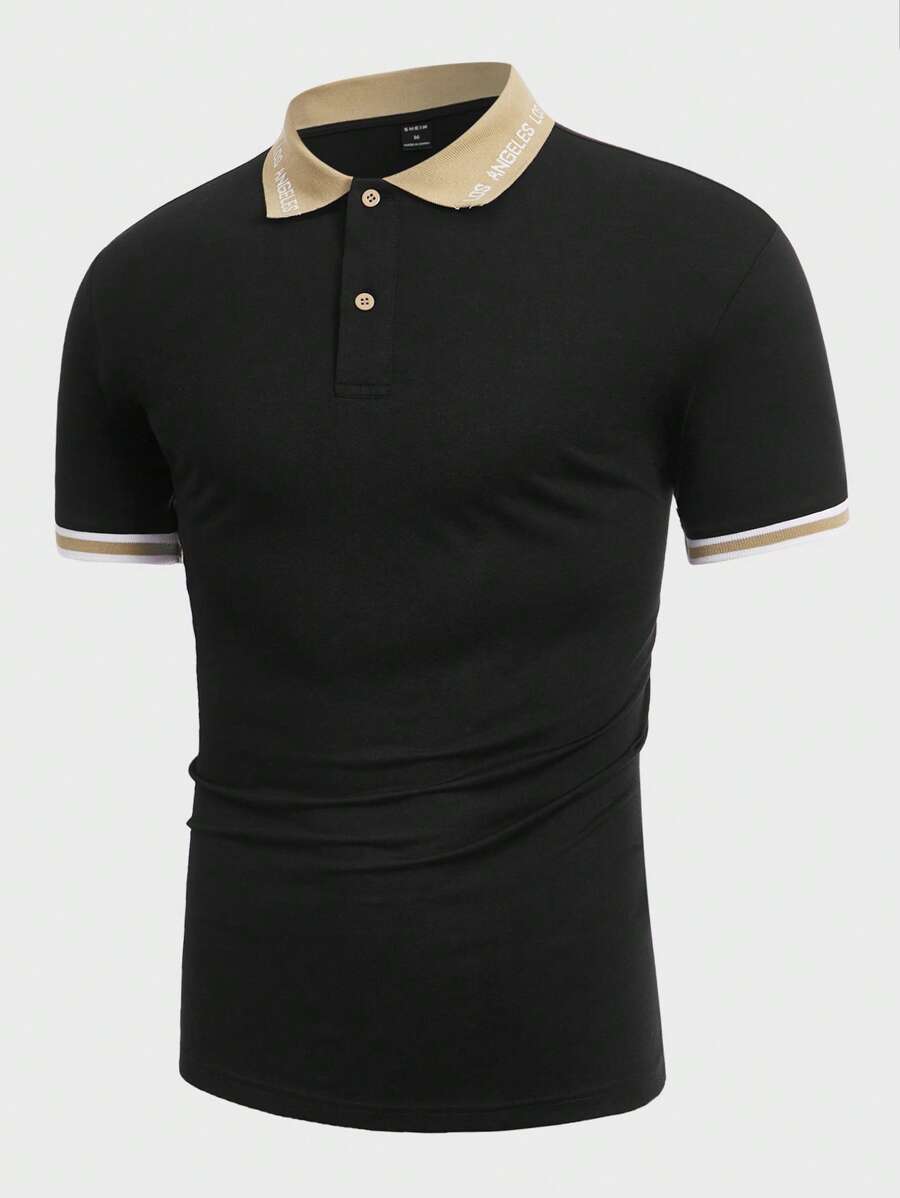 Manfinity Homme Men Contrast Trim Polo Shirt - Black - View 1
