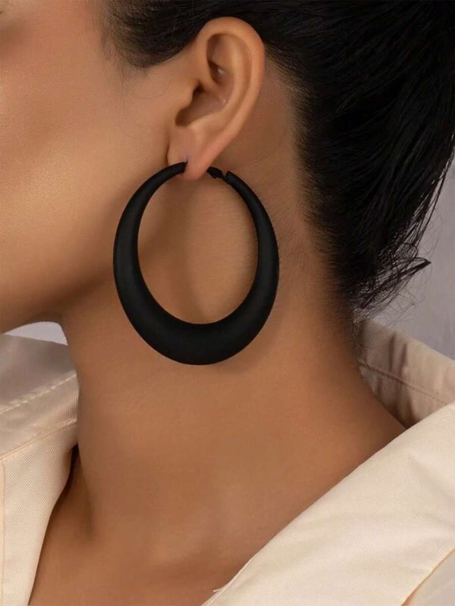 1 đôi Bông tai dạng vòng tối giản thời trang dành cho nữ để trang trí hàng ngày - màu đen - Xem 1