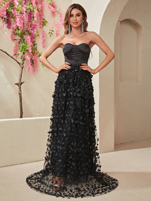 YISIKADO Appliques Mesh Tube Formal Dress