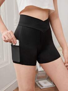 SHEIN Teen Girls Wideband Waist Biker Shorts With Phone Pocket