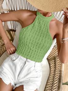 SHEIN VCAY Solid Halter Top - Green - View 1