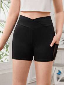 SHEIN Teen Girls Wideband Waist Biker Shorts With Phone Pocket