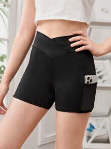SHEIN Teen Girls Wideband Waist Biker Shorts With Phone Pocket