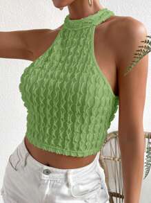 SHEIN VCAY Solid Halter Top - Green - View 5