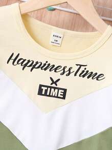 SHEIN Girls Letter Graphic Colourblock Tee & Contrast Side Seam Joggers - Multicolor - View 5