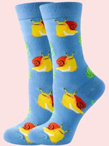 1雙女式蝸牛印花時尚圓領襪適合日常生活 - 彩色 - 查看 2