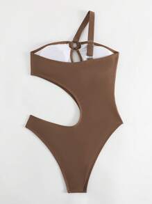 Cut Out One Shoulder One Piece Swimsuit - Brown - View 6