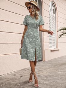 SHEIN LUNE Damen Maxikleid mit Allover-Muster und Schlitz