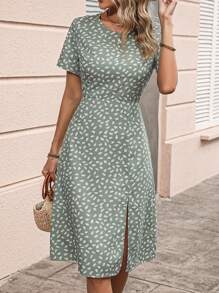 SHEIN LUNE Damen Maxikleid mit Allover-Muster und Schlitz