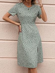 SHEIN LUNE Damen Maxikleid mit Allover-Muster und Schlitz
