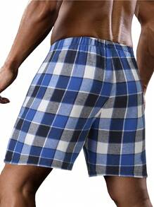 Men Plaid Print Slant Pocket Sleep Shorts - Multicolor - View 2