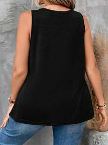 SHEIN LUNE 大碼鎖眼領背心上衣 - 黑色 - 查看 2