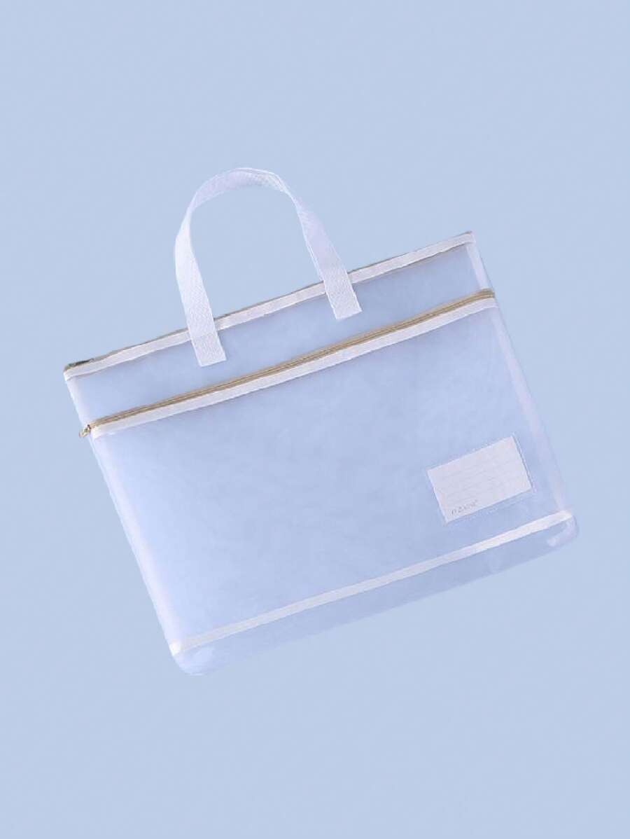 1pc Solid Color Patch Decor Art Tool Carry Bag, Simple Portable Art Work Portfolio Storage Bag For Painting - White - View 1