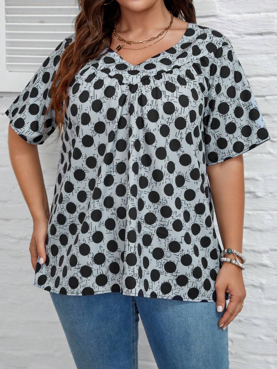 EMERY ROSE Blusa con estampado de lunares con diseño de fruncido - Multicolor - Ver 1
