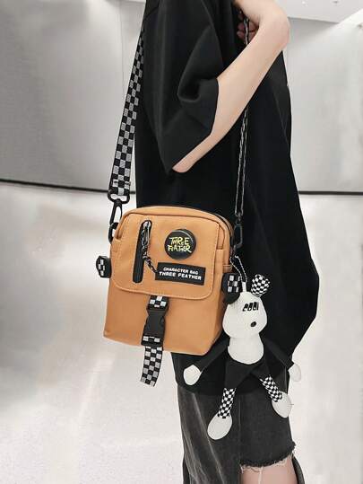 英国製女性用ショルダーバッグ THREE FEATHER 多機能 アルファベット飾り スクエアバッグ ミニ
